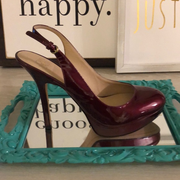 Joan and David Ruby Red Patent Platform Singbacks - Picture 2 of 8